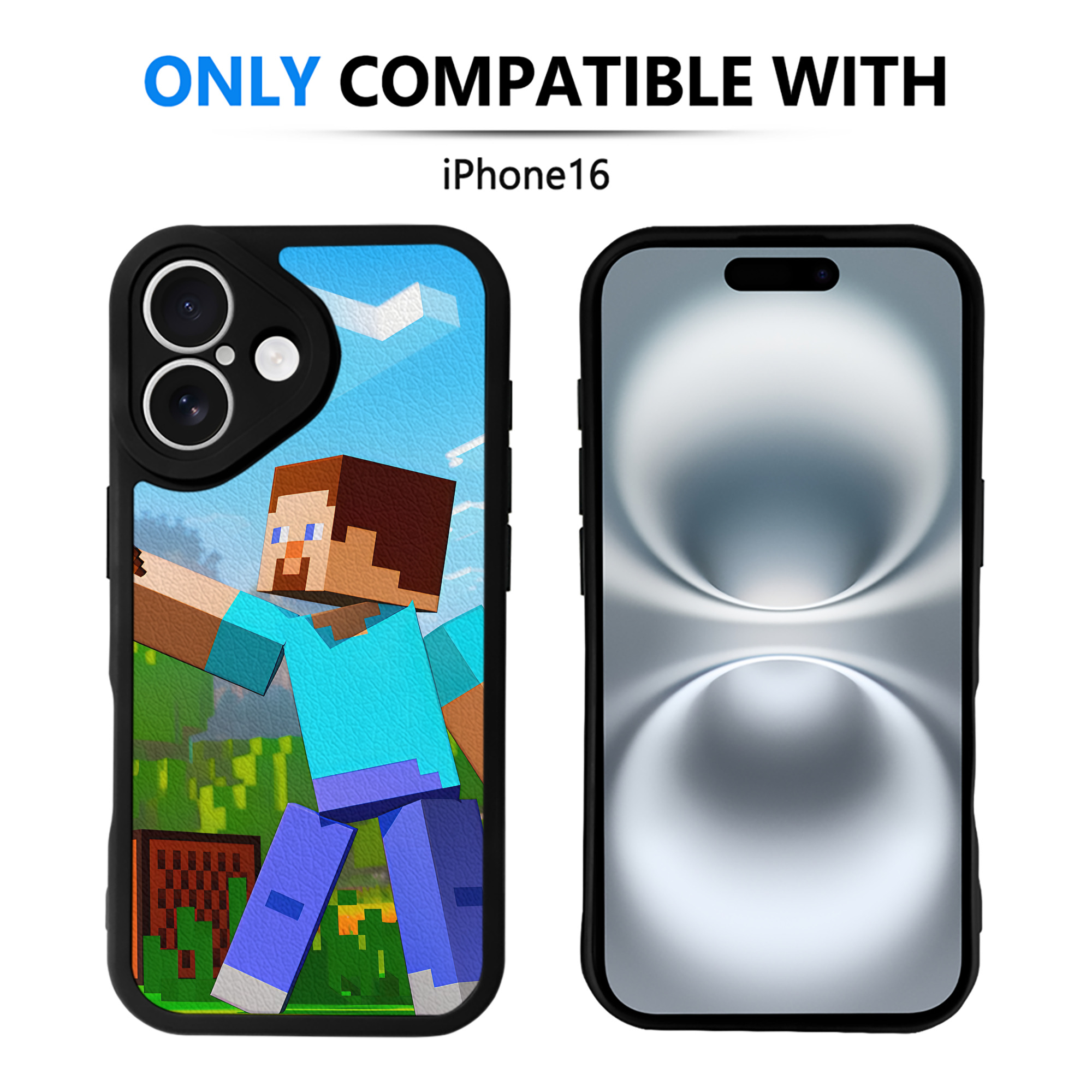 （画像用） マインクラフト ブロックの世界 Minecraft MC Block world 【iPhone 16シリーズ対応】シリコンスマホケース（レザー調） 材質：シリコン